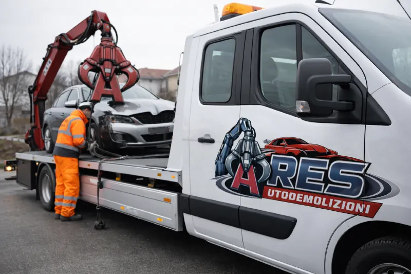 Carrello Res Autodemolizioni per ritiro veicolo incidentato a Milano